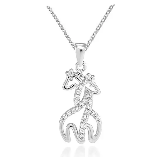Sterling Silver Twin Hugging Giraffe Necklace