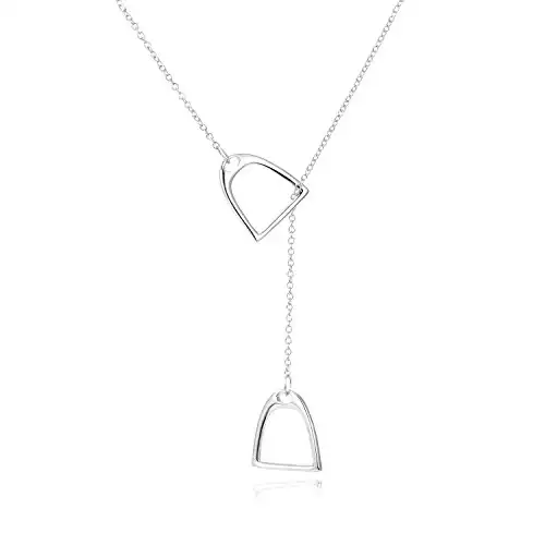 YFN Jewelry 925 Sterling Silver Simple Double Horse Stirrup Lariat Necklace Gift
