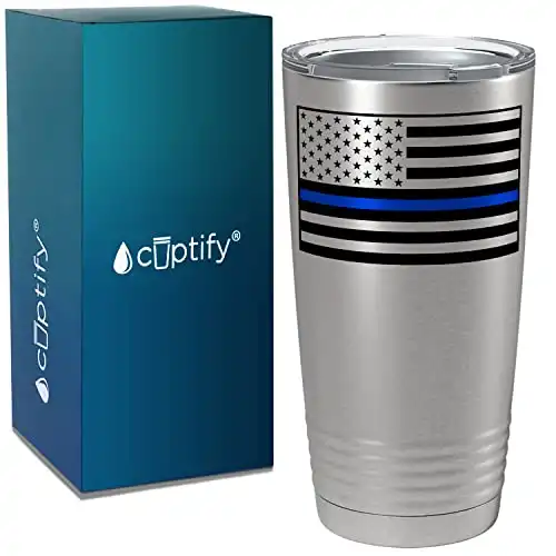 Personalized Thin Blue Line Flag Police 20 oz. Stainless Steel Tumbler