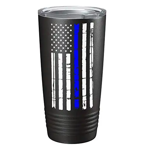 Thin Blue Line Flag - Police Law Enforcement PD Gift for Academy Graduation on Black Matte 20oz Tumbler