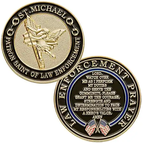 St. Michael Patron Saint of Law Enforcement Challenge Coin with Hero's Valor Prayer 1-Pack (Single Coin)