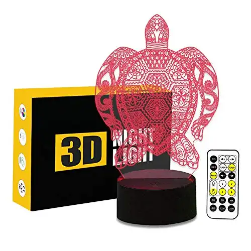 Cirkooh Sea Turtle 3D Optical Illusion Lamp 7 Colors Change Timing Remote Control and Touch Button LED Table Desk Lamp for Home Bedroom Decoration