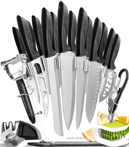 Home Hero 20 Pcs Kitchen Knife Set, Chef Knife Set & Steak Knives - Professional Design Collection (20 Pcs - Silver)