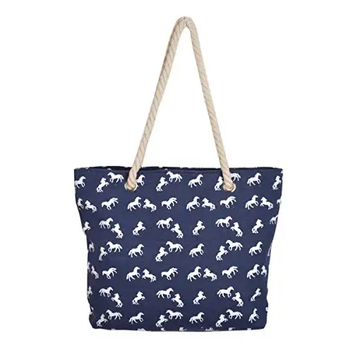 Premium Large Stallion Horse Animal Print Canvas Tote Shoulder Bag Handbag