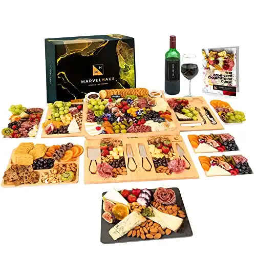 MARVELHAUS Large Charcuterie Board Set with 21 Accessories: Swivel Design Bamboo Cheese Board