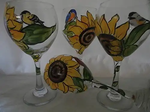Hand painted sunflower/bird goblets