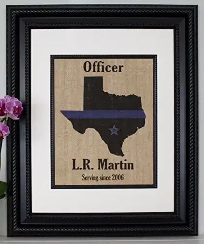 POLICE Gift Thin Blue Line across ANY US State - Personalized on Burlap