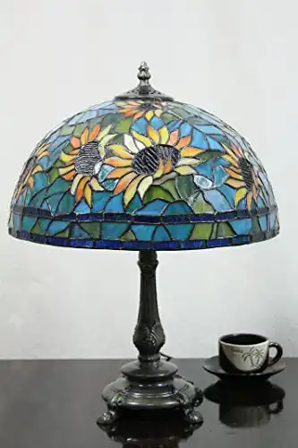 12-Inch Vintage Pastoral Sunflower Stained Glass Tiffany Table Lamp