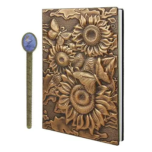 Embossed Sunflower Leather Notebook - Retro Travel Journal