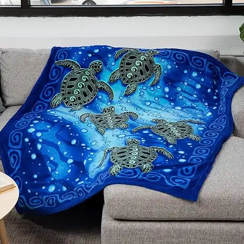 Dawhud Direct Sea Turtle Fleece Blanket for Bed, 50"x60"